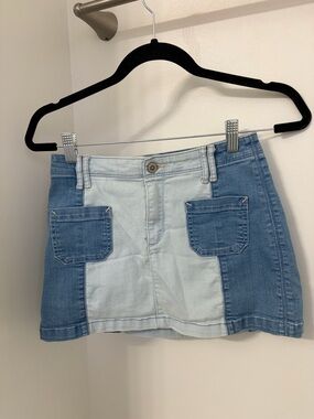 Hollister Two-Tone Light & Medium Blue Denim Mini Skirt